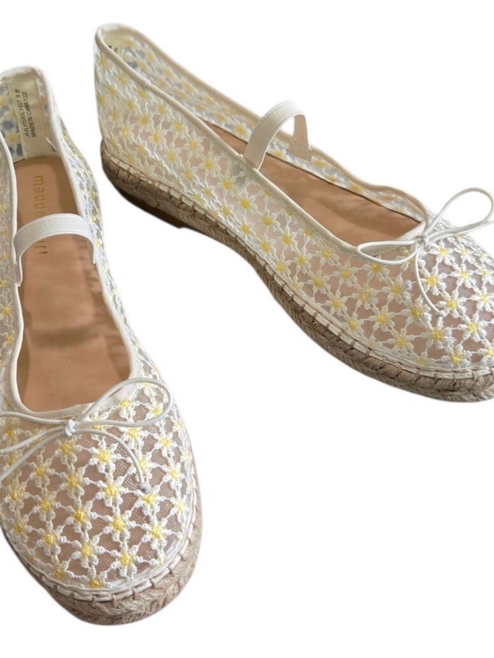 Madden Girl Cream Floral Mesh Mary Jane Flats with Bow size 6.5